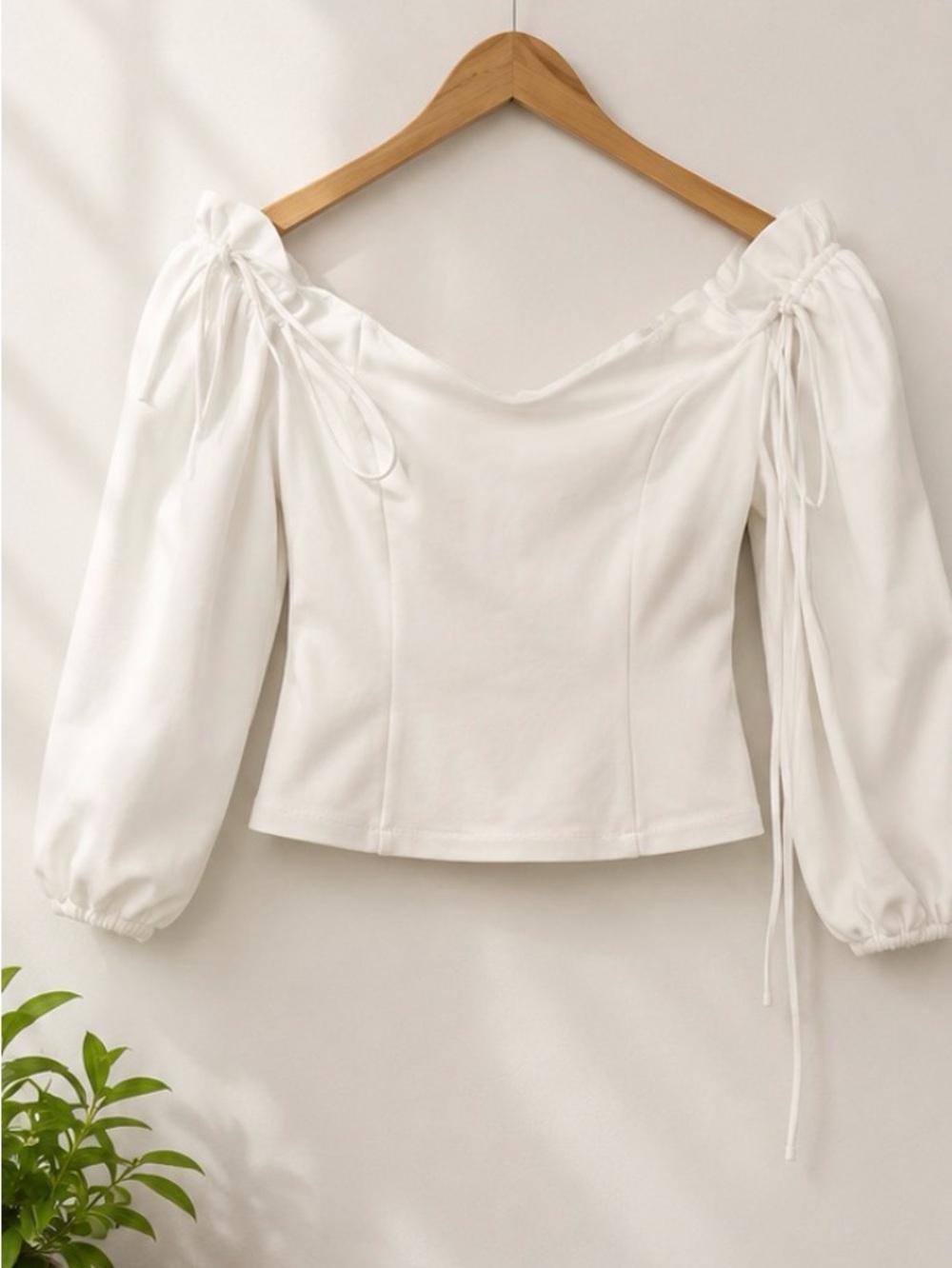Topshop White Off-Shoulder Puff Sleeve Blouse with Tie Details